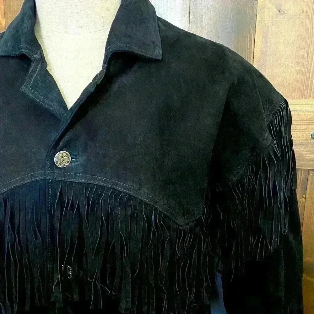 Vintage 90s Minnetonka Western Suede Fringe Jacket Relaxed Fit With Tags Men’s L